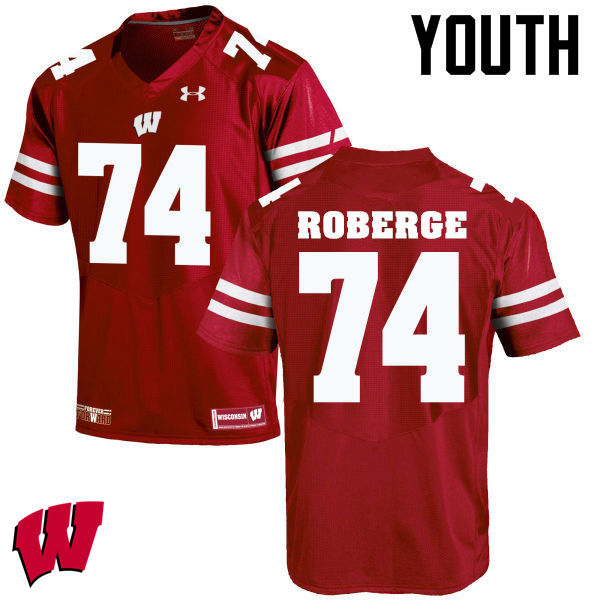 Wisconsin Badgers Youth #74 Gunnar Roberge NCAA Under Armour Authentic Red College Stitched Football Jersey GY40O00CU